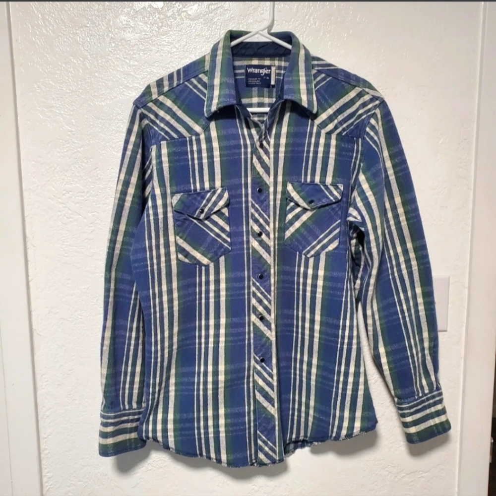 Vintage Wrangler Mens Shirt 17x36 XL Tails Multicolor Striped Reg Fit Preshrunk